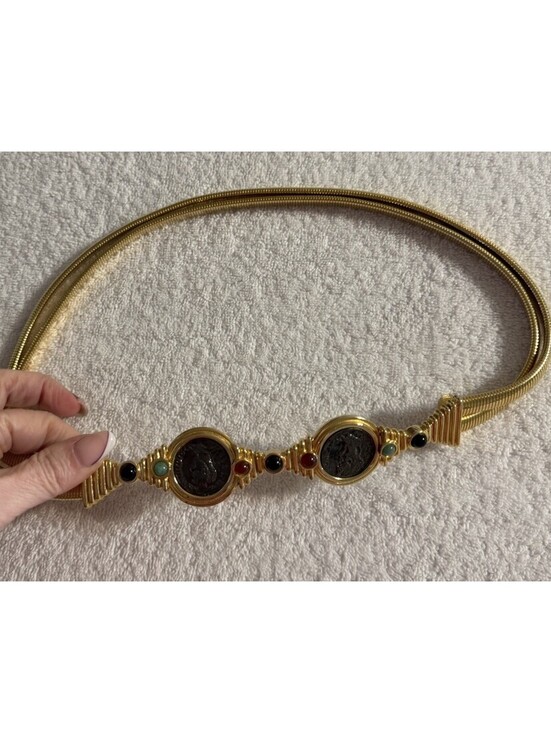 Judith Leiber Accessories - Judith Leiber Vintage Belt Double-Rope Gold Metal Ornate Buckle Cabochon Stones